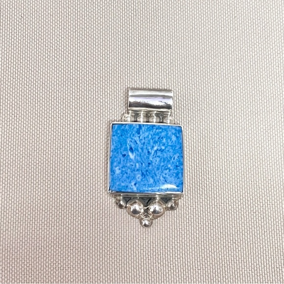 Taxco Jewelry - Sterling Silver 925 Taxco Mexico Denim Lapis Square Pendant Bohemian Beachy 10g